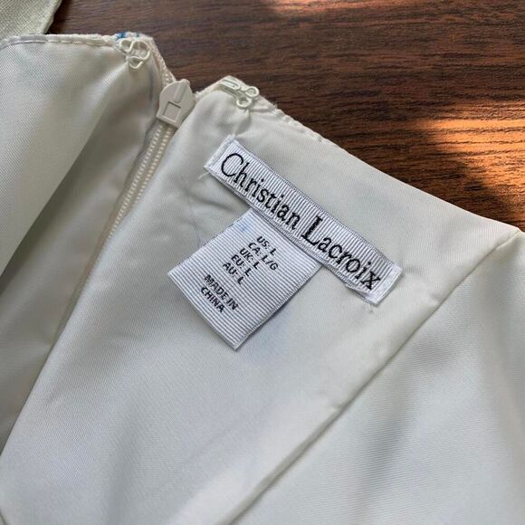 Christian Lacroix linen blend Dress vintage blue white sz L - Picture 8 of 9